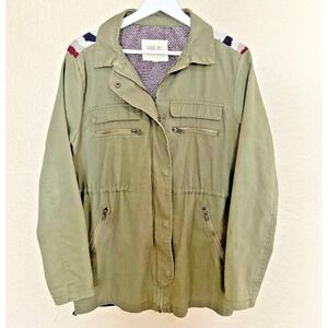 Thread &‎ Supply Jacket Military Style Boho Knit Back Olive Green